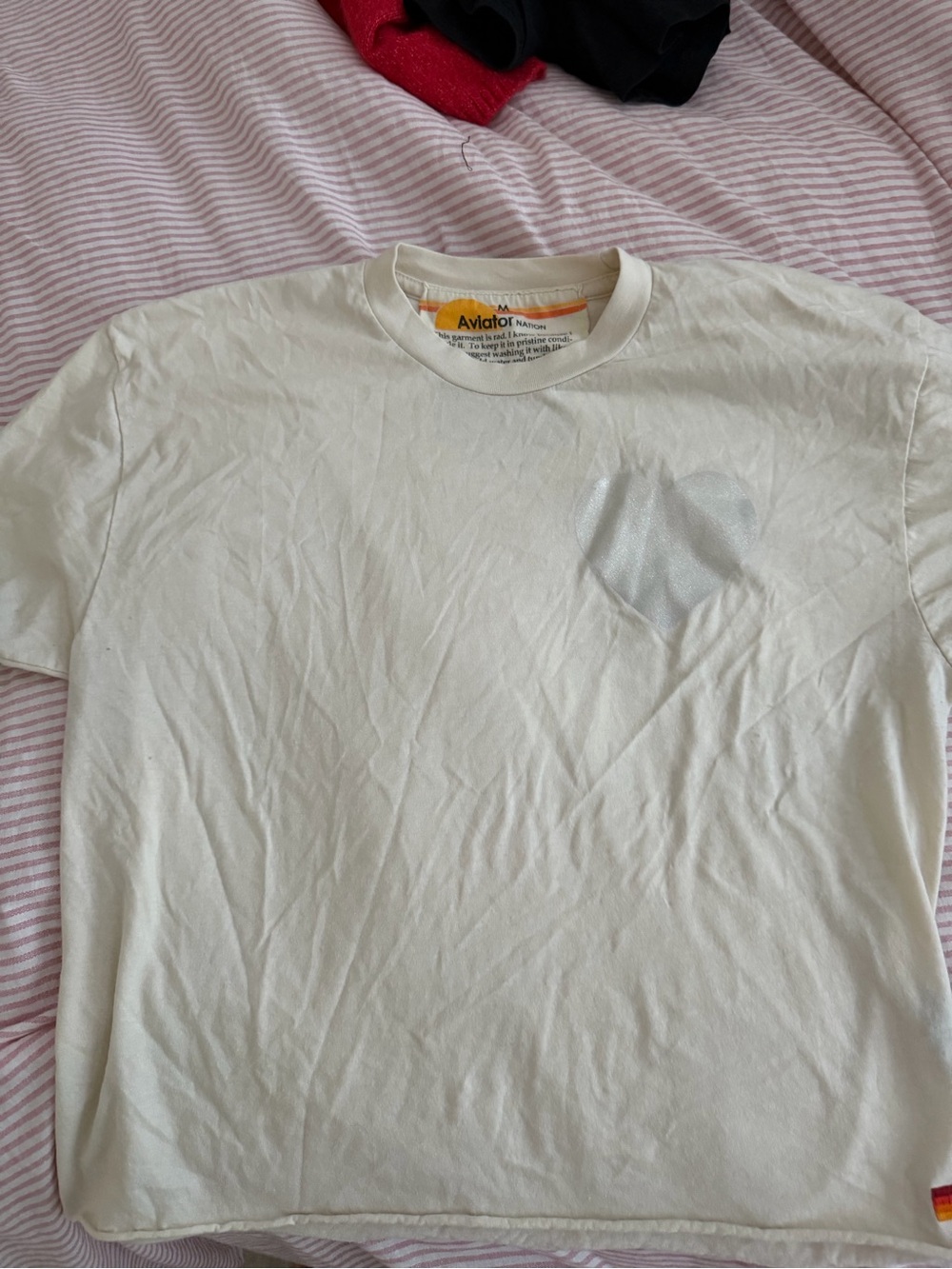 Aviator Nation Sparkly White Heart Pocket Tee